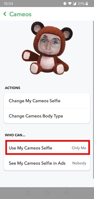 Cameos Selfie Snapchat Only Me Privacy