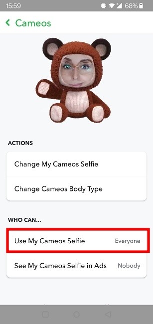 Cameos Selfie Snapchat Privacy Everyone