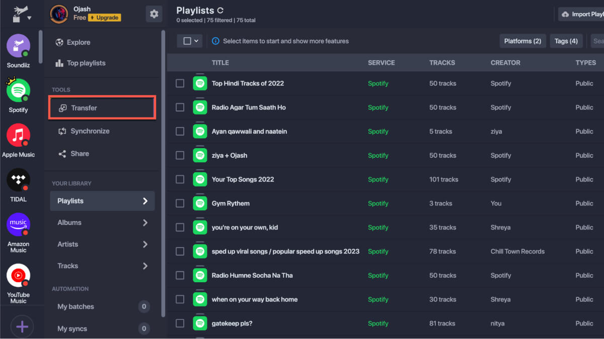 Clcik Transfer Transfer Spotify Playlist To Apple Music