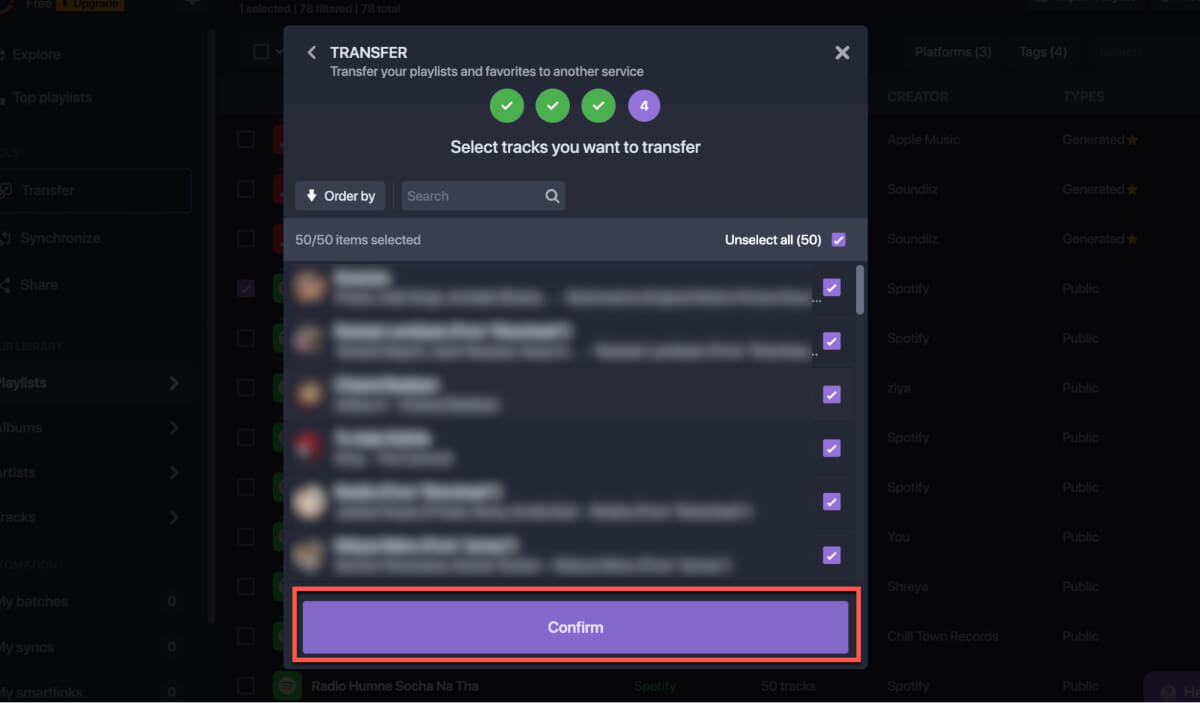 Click Confirm Transfer Spotify Playlist To Apple Music