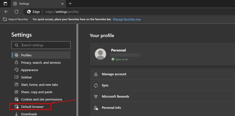 "Default browser" options in Microsoft Edge browser.