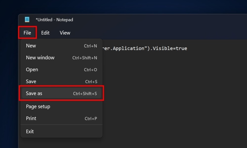 Saving Notepad file. 