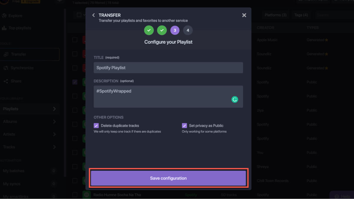 Click On Save Configuration Transfer Spotify Playlist To Apple Music