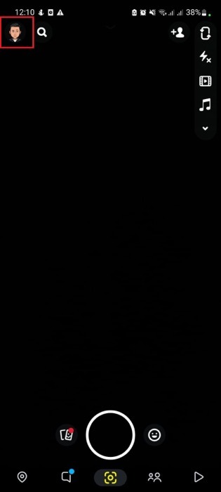 Tapping on avatar image in Snapchat app.