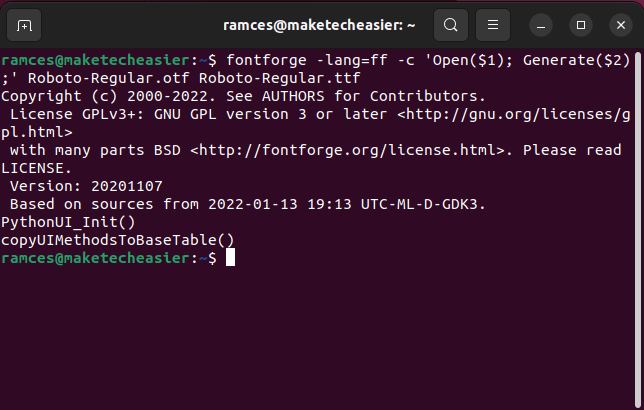 Convert Fonts Ubuntu 11 Fontforge Cli Command