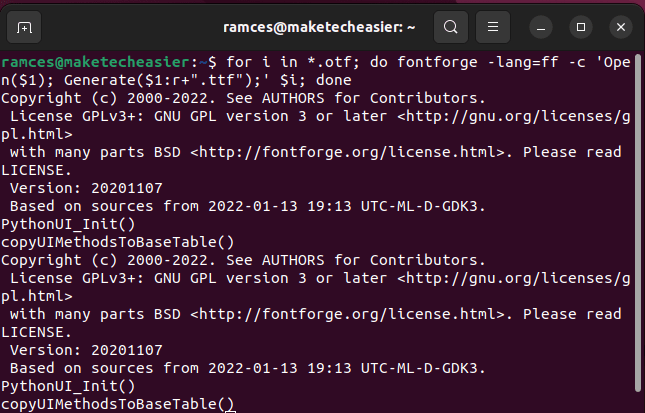 Convert Fonts Ubuntu 12 Fontforge Command For Loop
