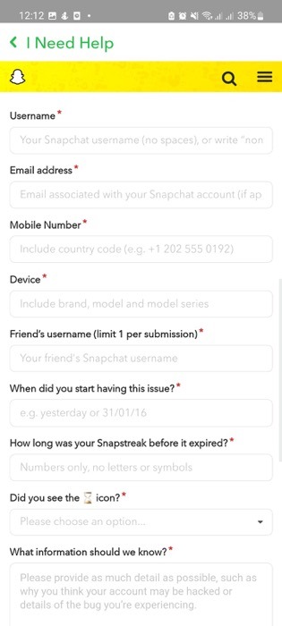 Full form view on Snapchat app.