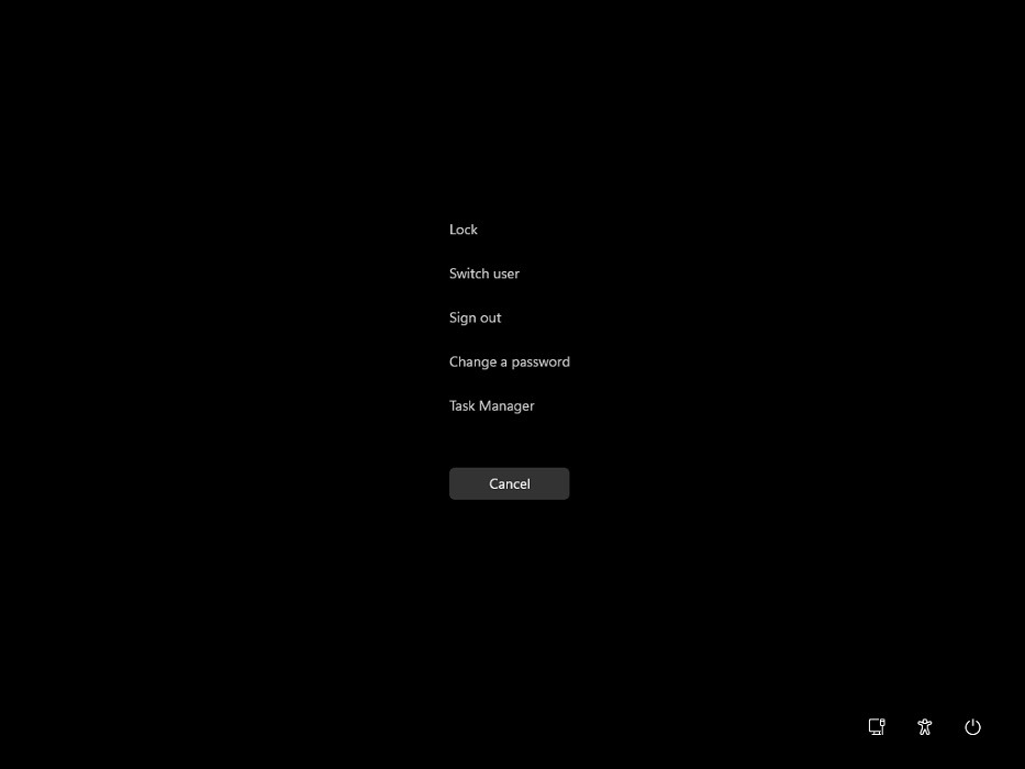 Ctrl + Alt + Delete menu options.