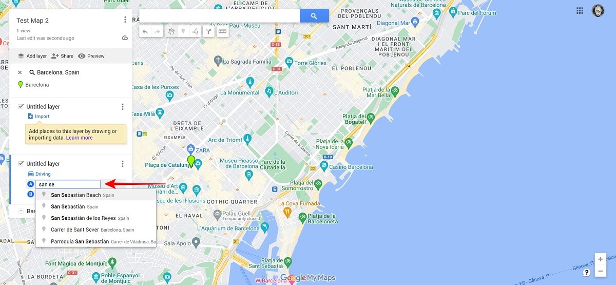 Adding destinations in My Maps by Google Maps.