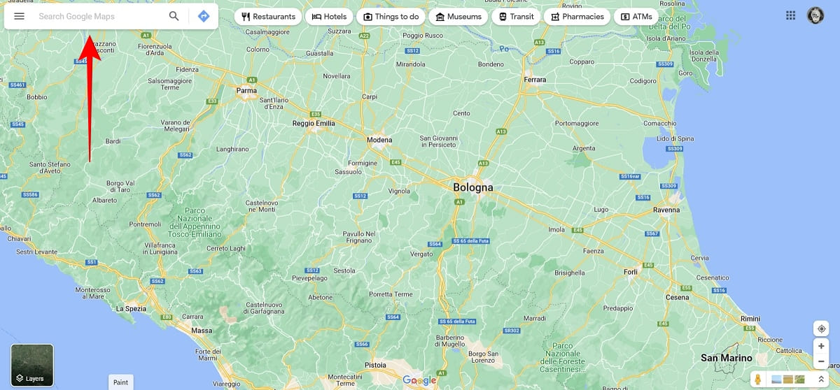 Google Maps for PC showing search bar. 