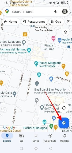 "Directions" button in the Google Maps app. 