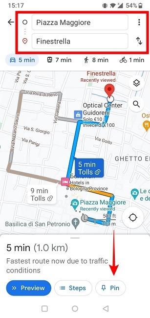 Pressing the "Pin" button at the bottom of the Google Maps app. 