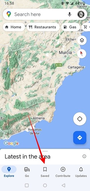 "Saved" button in Google Maps app.