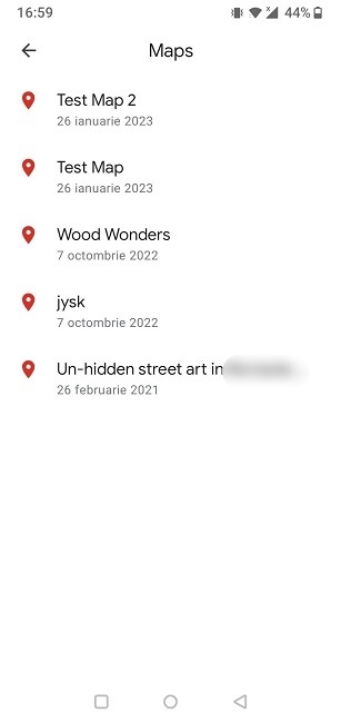 My Maps options in Google Maps app. 