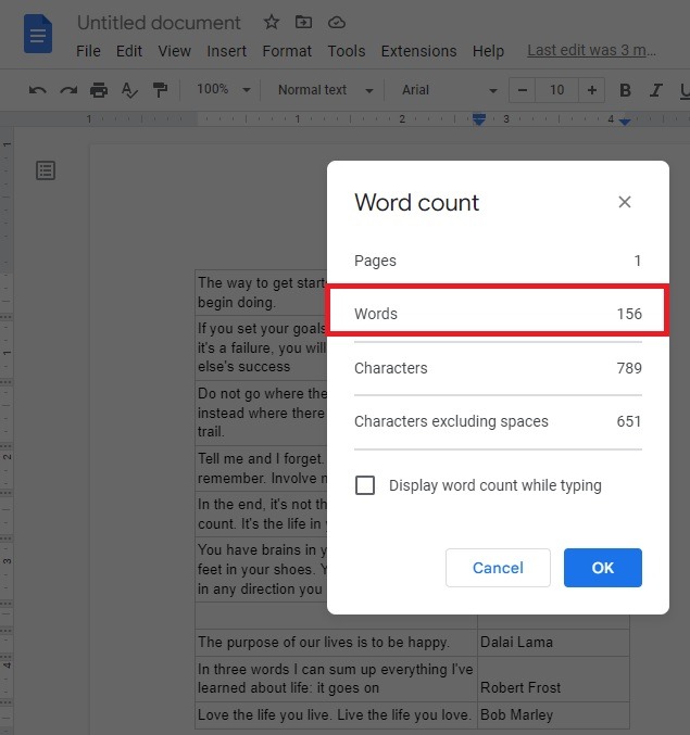 How To Check The Word Count In A Google Sheet Docs Count Total