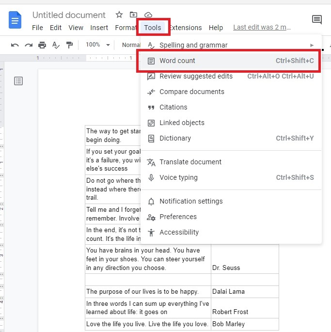 How To Check The Word Count In A Google Sheet Docs Count