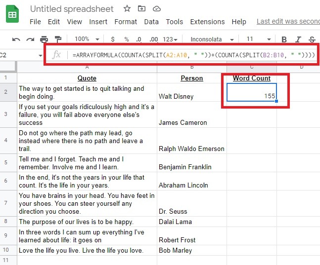 How To Check The Word Count In A Google Sheet Split Arrayformula Sum