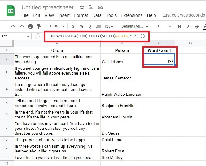 How To Check The Word Count In A Google Sheet Split Arrayformula