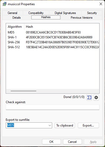 New "Hashes" tab in File Explorer.