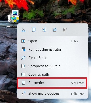 Context menu for Windows app/program. 