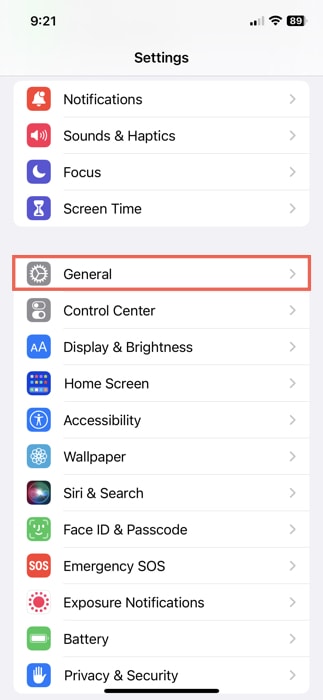 General in iPhone Settings