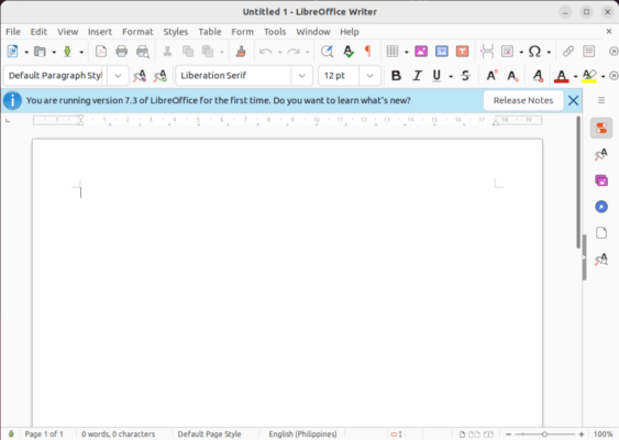 The default Libreoffice Writer screen.