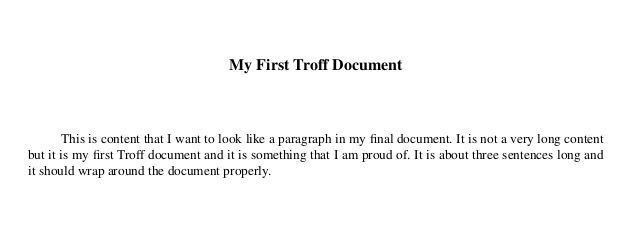 A PDF output of a basic Troff document.