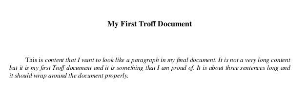 A PDF output of a Troff document that shows most of the body in italic face.