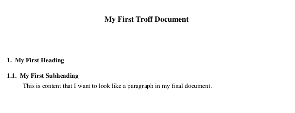 A PDF output of a Troff document that shows a page with a numbered nested heading.