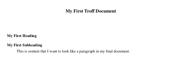 A PDF output of a Troff document that shows an unnumbered nested heading.