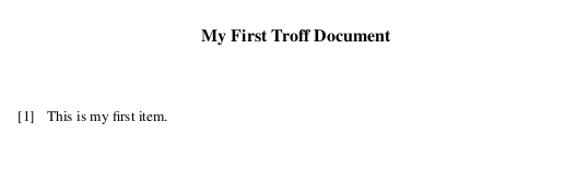 A PDF output of a Troff document that shows a single list item with a bullet point.