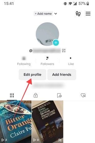 "Edit profile" button on TikTok.