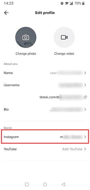 TikTok profile with Instagram linked.