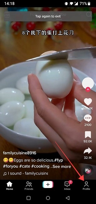 "Profile" button in the TikTok app.