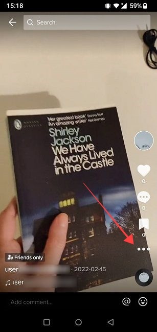 "More" menu on TikTok video.