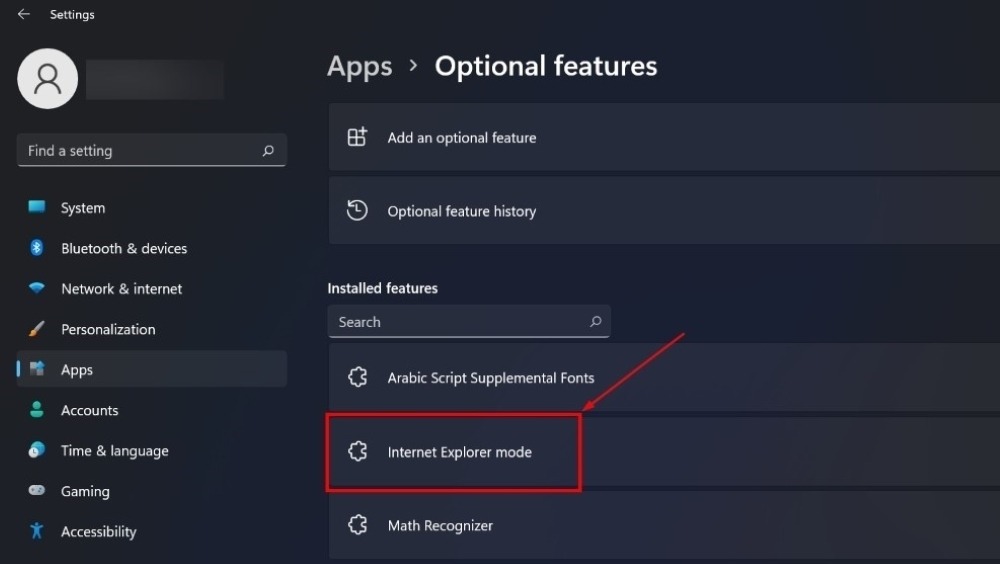 Clicking on "Internet Explorer mode" option in Settings. 