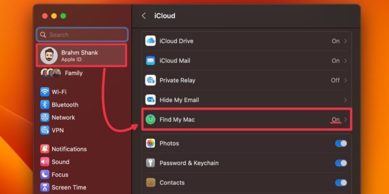 Mac Find My Settings 