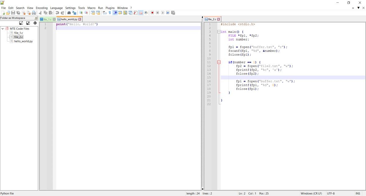 Notepadpp With Two C Files Open And Folder Workspace Screenshot Notepad++ in-editor view.