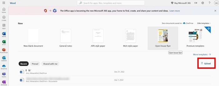 Open Docx No Word Upload Directly