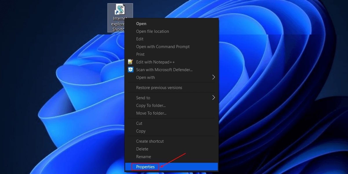 Selecting "Properties" option from file context menu.