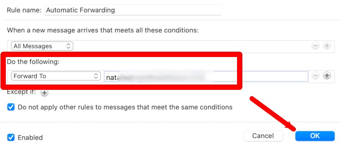 Rule view in Outlook for Mac.