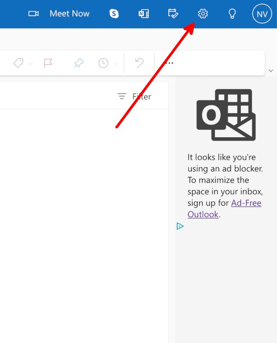 Gear icon in Outlook app for web.