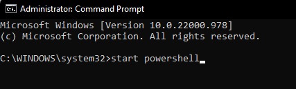 Starting PowerShell via Command Prompt.