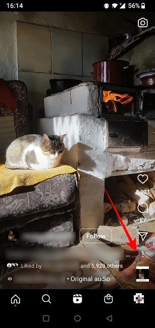 "More" button on an Instagram Reel.