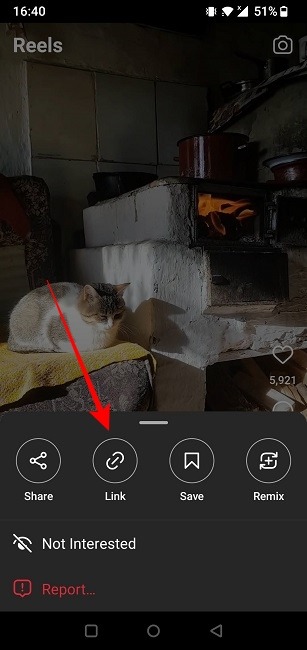 "Link" option from Reel options.