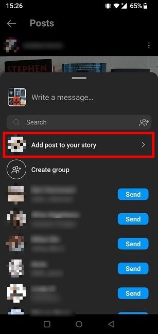 "Add post to your story" option from "Share."