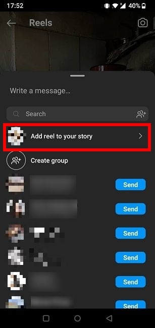 "Add reel to your story" option available for Reels.