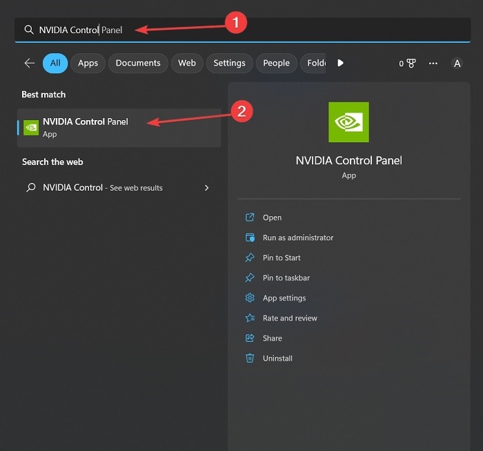 Search Nvidia Control Panel using  Windows Search.