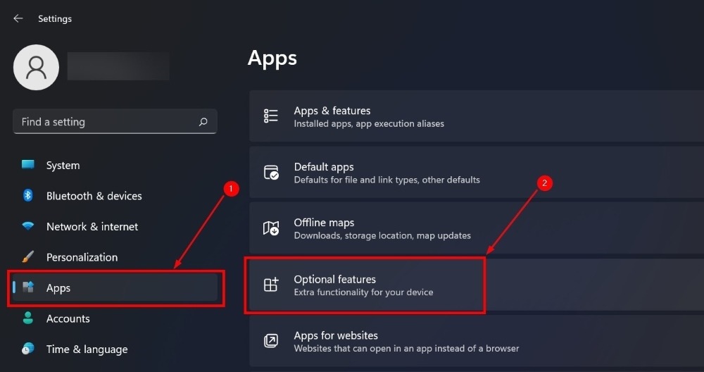 "Optional features" available under "Apps" in Settings.