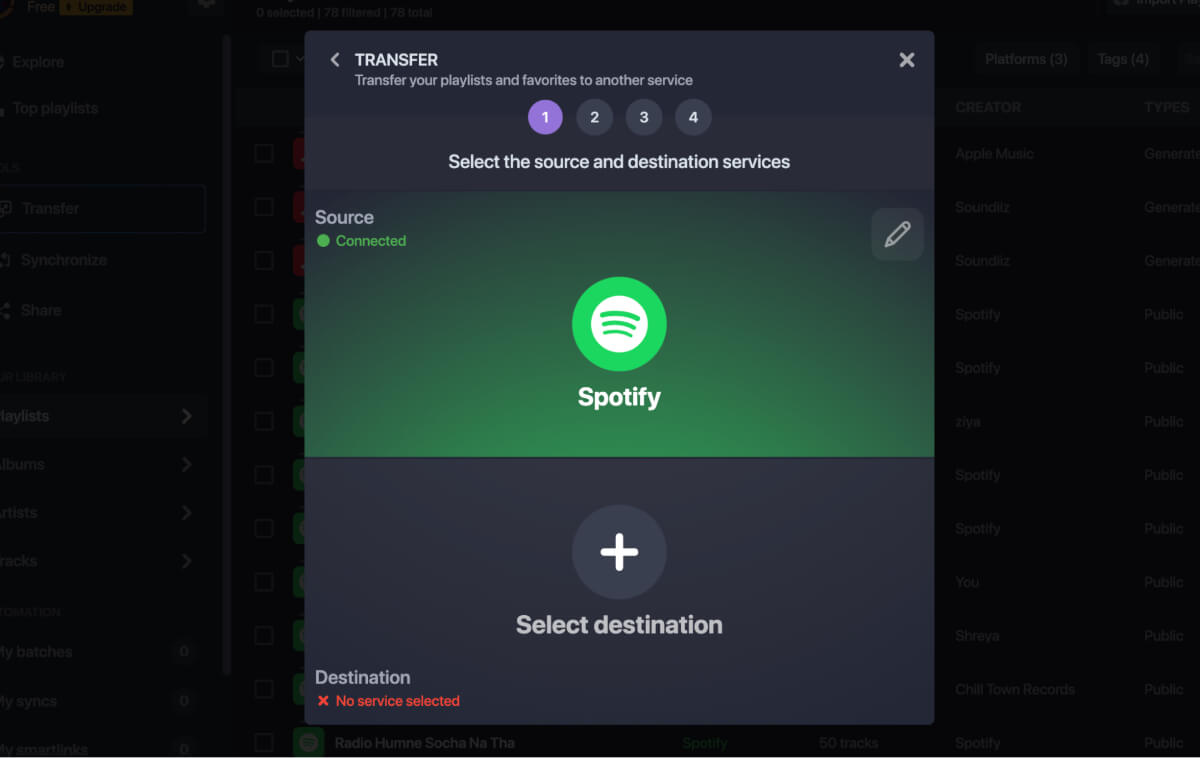 Select Destination Transfer Spotify Playlist To Apple Music